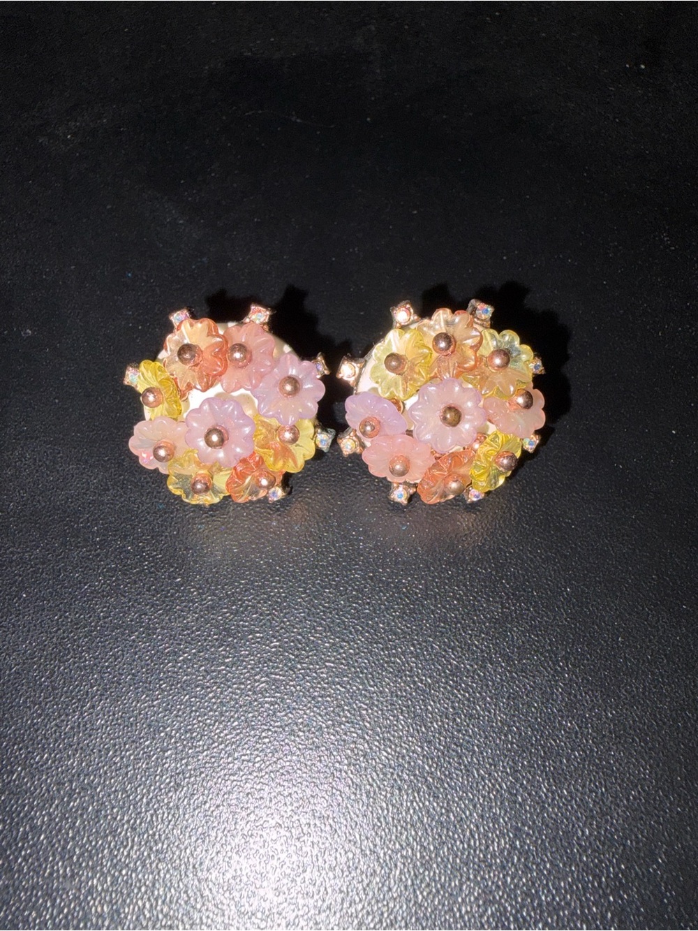 NWT Vintage Betsy Johnson Floral Cluster Stud Earrings - Pink & Yellow